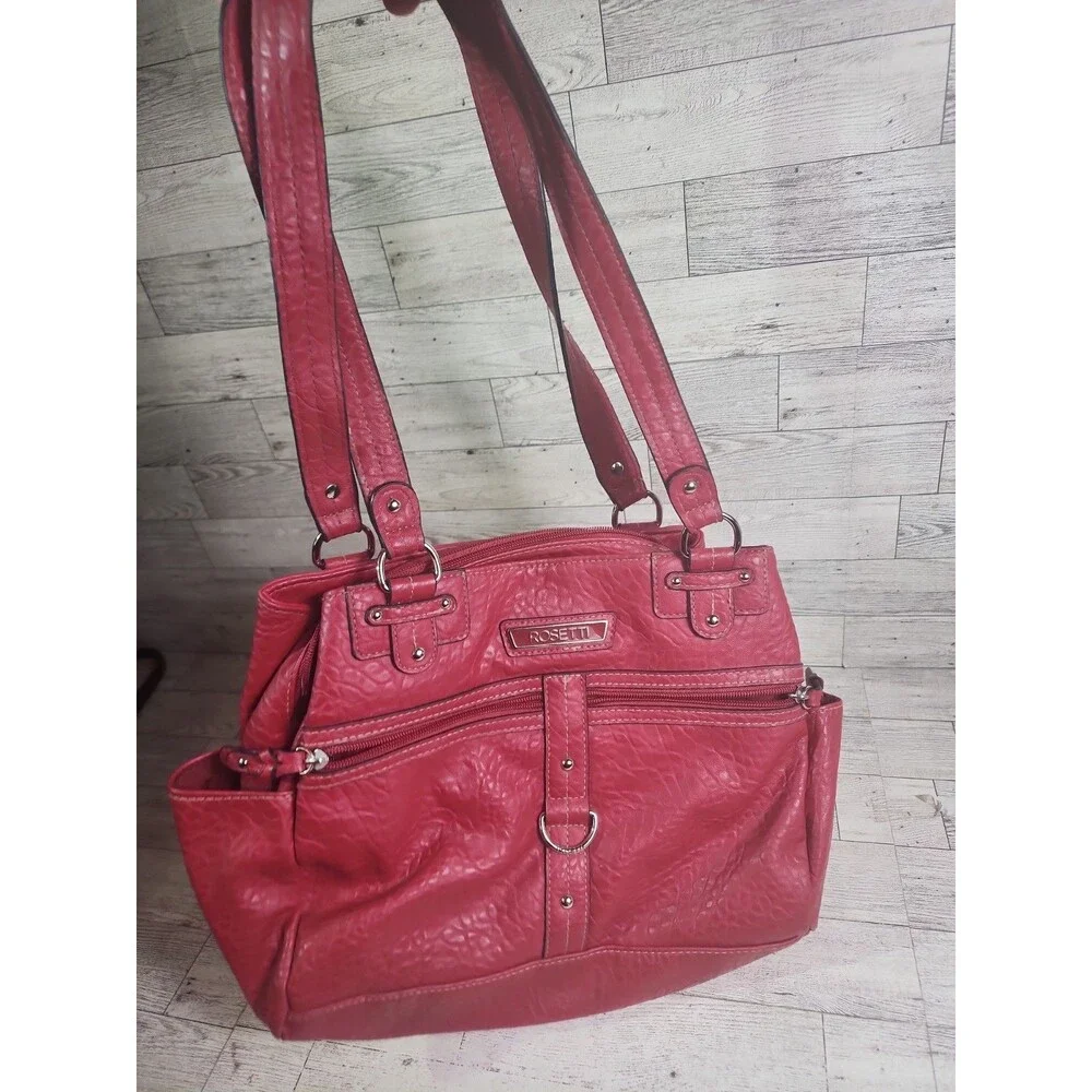 Rosetti New York Purse Shoulder Bag Handbag Faux Leather Vinyl Red Maroon Pebble
